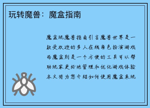 玩转魔兽：魔盒指南
