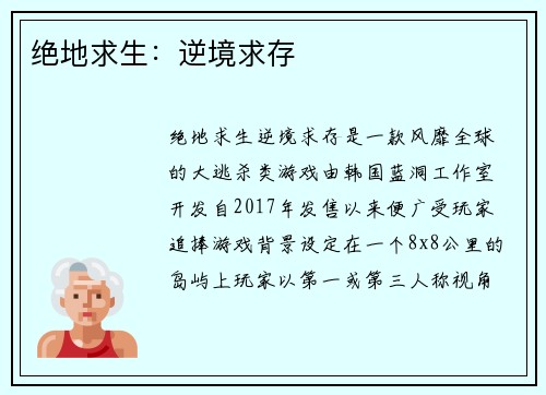 绝地求生：逆境求存